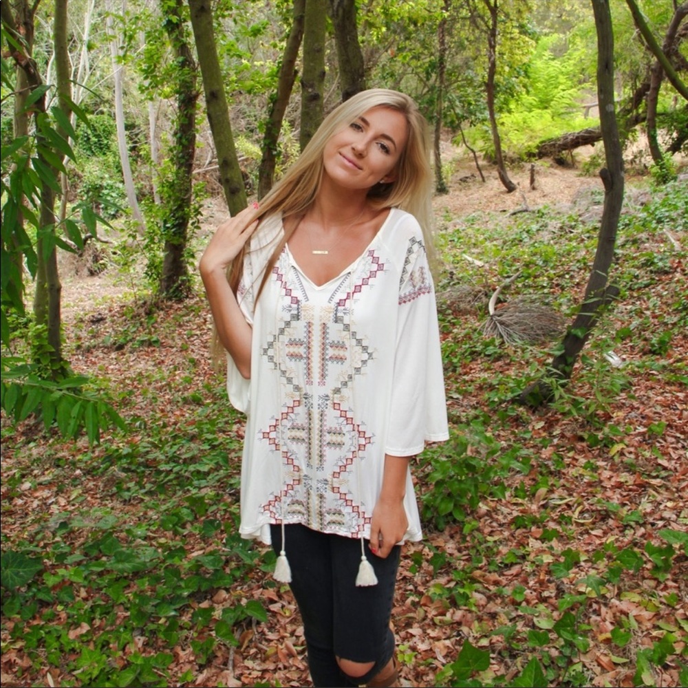 Aztec Print White BOHO Top